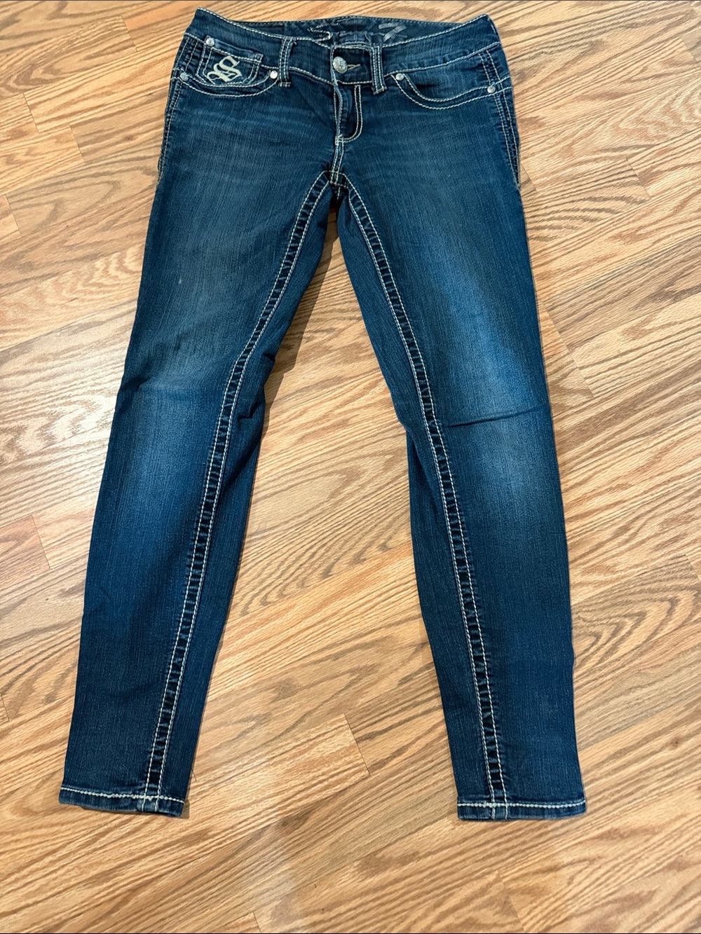 Seven7 Dark Blue Skinny Jeans with Contrast Stitching